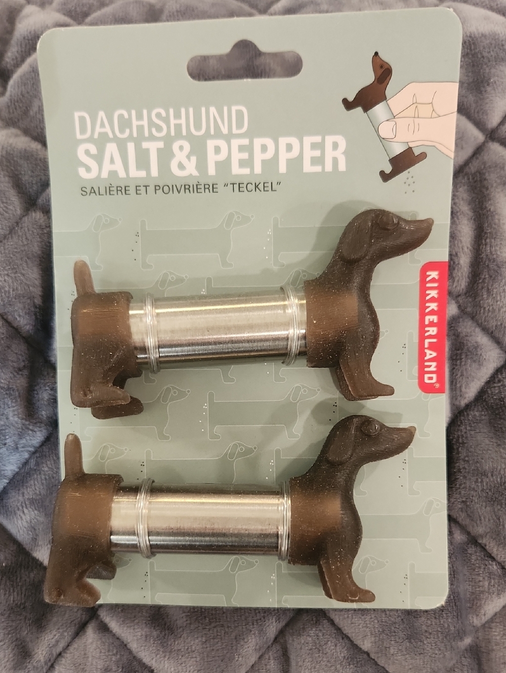 Kikkerland Brown Dachshund Salt & Pepper Shakers with Stainless Accent